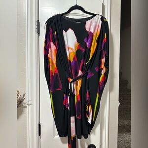 Suzi Chin Floral Dress Batwing Dress with Tie